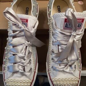 Converse Women's White Pearl Embellished Sneakers